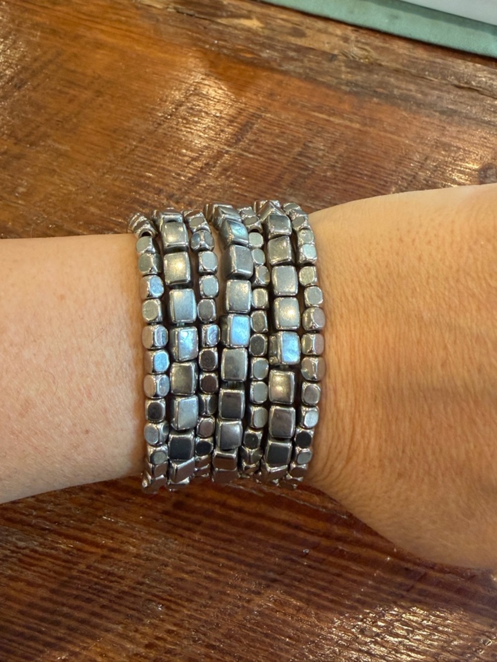 Silver Tone Multi-Row Beaded Wrap Bracelet